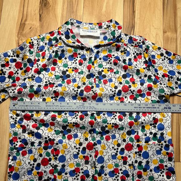 VINTAGE 90s Geometric Bowling Shirt Womens Large Peter Pan Collar Kidcore - Picture 4 of 8